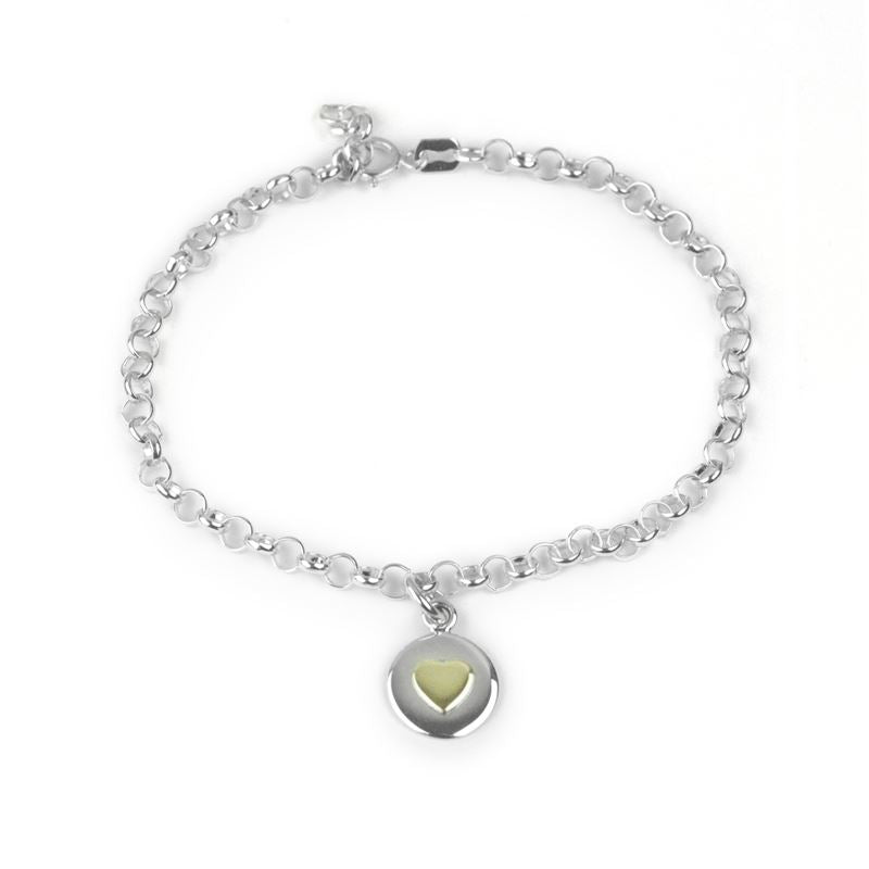 Sterling Silver - Love Circle Bracelet - Gold Heart - Tales From The Earth