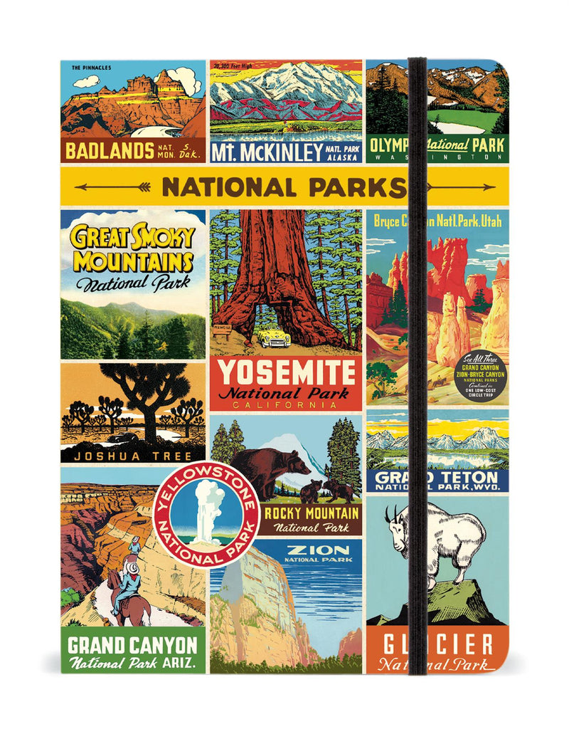Cavallini - Large Lined Notebook 6x8ins - USA National Parks - 144 Pages With Elastic Enclosure