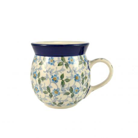 Small Round Mug - Periwinkle/Blue & Yellow Flowers - 240ml - 0005-2089X - Polish Pottery