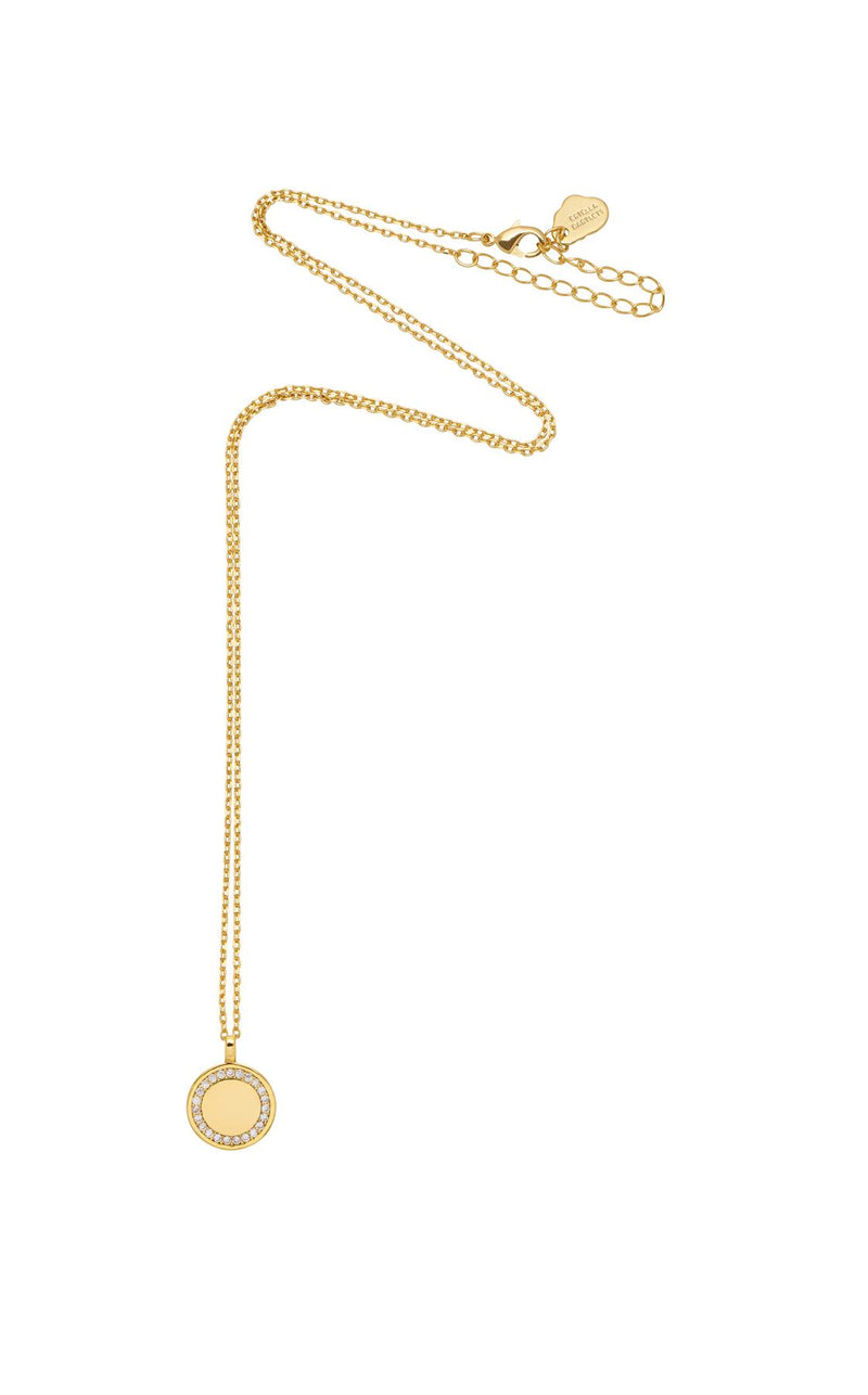 Coin Disc With Cubic Zirconia Halo Necklace - Gold Plated - You Are Limited Edition - Estella Bartlett