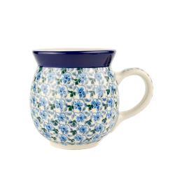 Extra Large Round Mug - Blue Flowers - 500ml - 0073-2162X - Polish Pottery