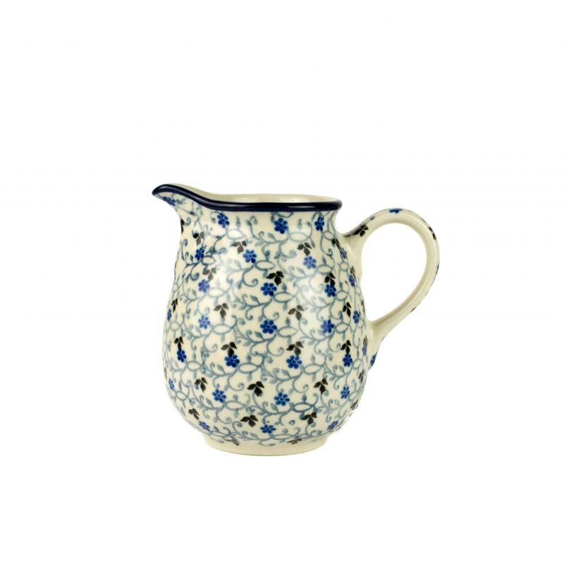 Creamer Milk Jug - Blue/Black Tiny Flowers - 350ml - B84-1991X - Polish Pottery