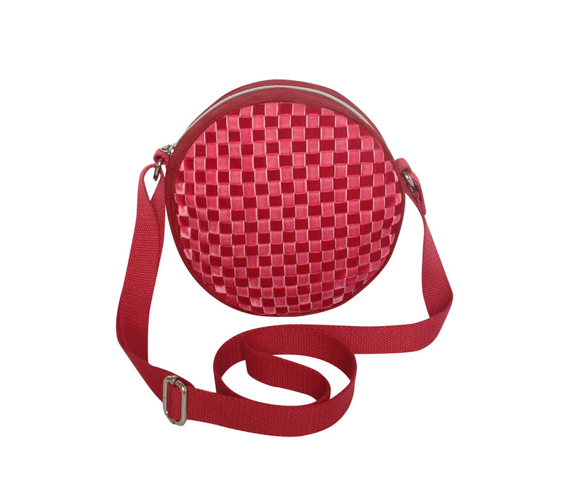Earth Squared - Woven Velvet Lily Round Messenger Bag - Red & Pink - 19x4cms