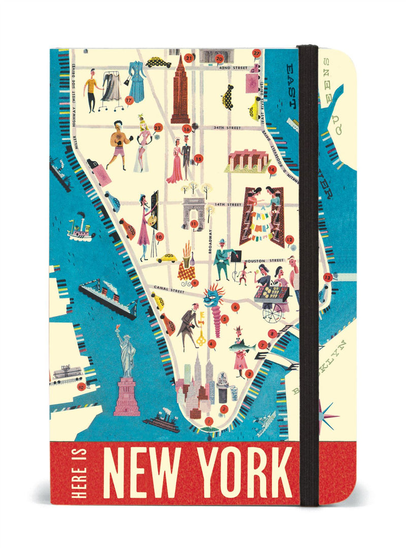Cavallini - Small Lined Pocket Notebook 4x6ins - New York Map - 256 Pages With Elastic Enclosure