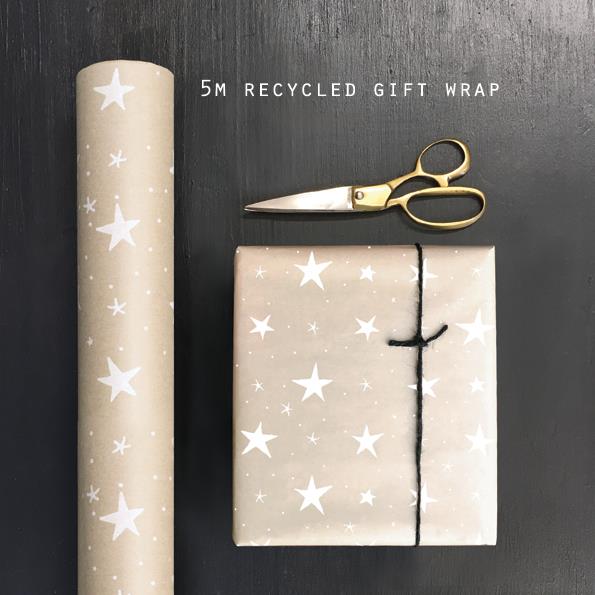 Gift Wrap - 5m Kraft Roll Recycled Wrapping Paper - Cream - Stars - East Of India