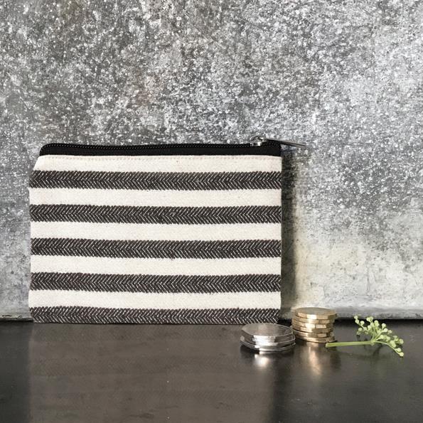 Small Cotton Purse - Black & White Wide Stripes - East of India 13.5 x 10 x 0.7cms