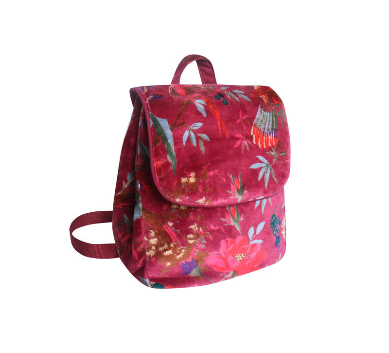 Earth Squared - Printed Botanical Velvet Backpack - Blush/Pinky Plum- 26 x 32 x 6cm