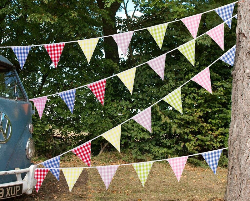 100% Cotton Bunting - Farmhouse Kitchen - Multi-Coloured Gingham - 10m/33 Double Sided Flags