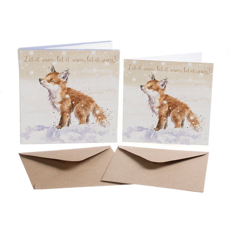 Let It Snow - Fox Cub - 8 Luxury Gold Foiled Xmas Cards & Envelopes - Wrendale Designs