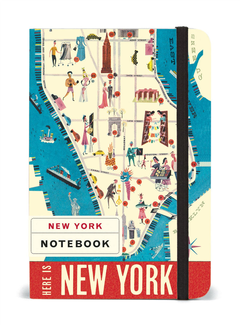Cavallini - Small Lined Pocket Notebook 4x6ins - New York Map - 256 Pages With Elastic Enclosure