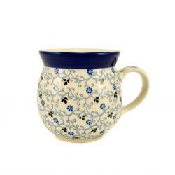 Small Round Mug - Blue/Black Tiny Flowers - 240ml - 0005-1991X - Polish Pottery