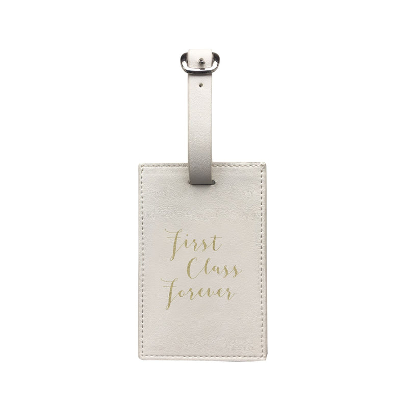 Bombay Duck - First Class Forever - Cream/Gold Luggage Tag - Printed Faux Leather
