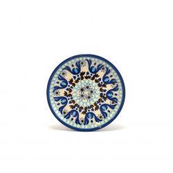 Round Tea Bag/Trinket - Blue Squares & Flowers - 10cms - 0262-1026X - Polish Pottery